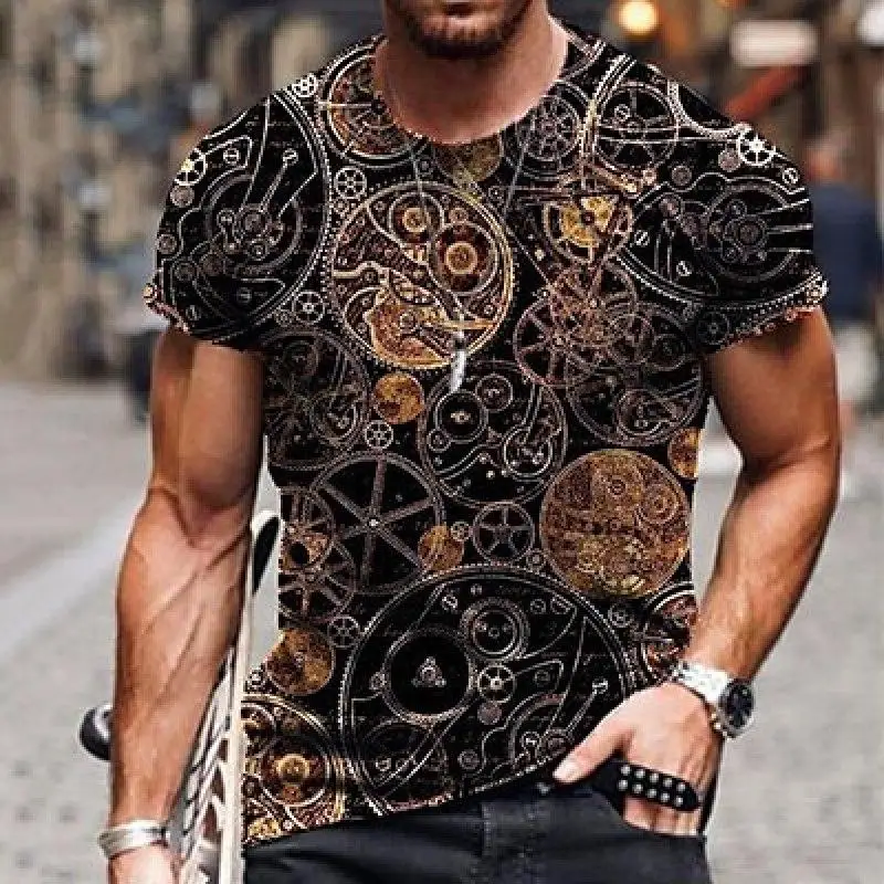 Herren-T-Shirt mit Retro-Bohemian-Mandala-Blumenmuster, 3D-Druck, Rundhalsausschnitt, kurze Ärmel, verschiedene Stile, lässige Oberteile – Detail 7