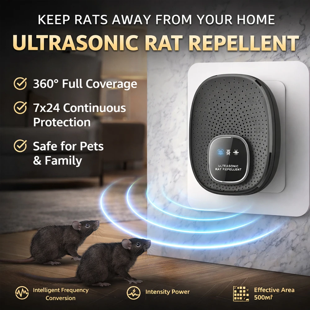 Repelente de Plagas W27, Conexión Directa, Cambio Inteligente de Frecuencia, 500 ㎡   Cobertura, apto para mascotas, repelente de roedores e insectos para el hogar
