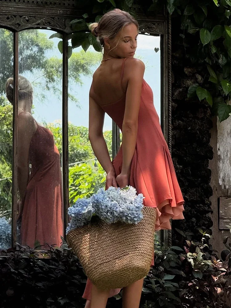 Irregular Pink Women's Dress Summer Maxi Beach Vestidos Strap Sleeveless Long Dress Casual Boho Holiday Vocation Dress 2025