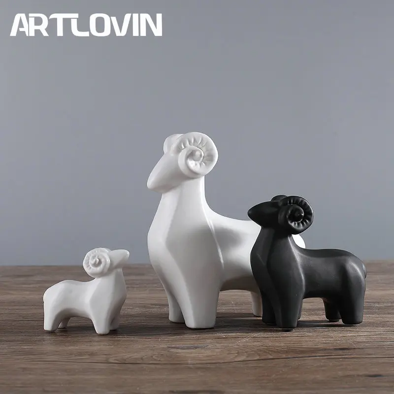 Matte Abstract Polar Bear Creative Bird Animal Black White Figurine Friendly Ceramic Home Decoration Ornaments Porcelain Crafts