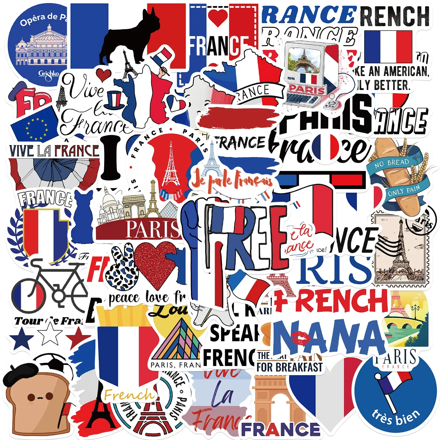 50 Pcs France Paris City Logo Anniversary Cartoon Waterproof Sticker Helmet Motorcycle Skateboard Guitar Decor Sticker Toys