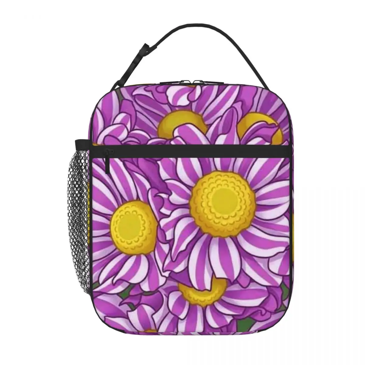 Bestselling Whimsical Pink Purple Daisy Illustration Friendly Durable Lunch Bag Fitness Snack Travel Lunch Bag