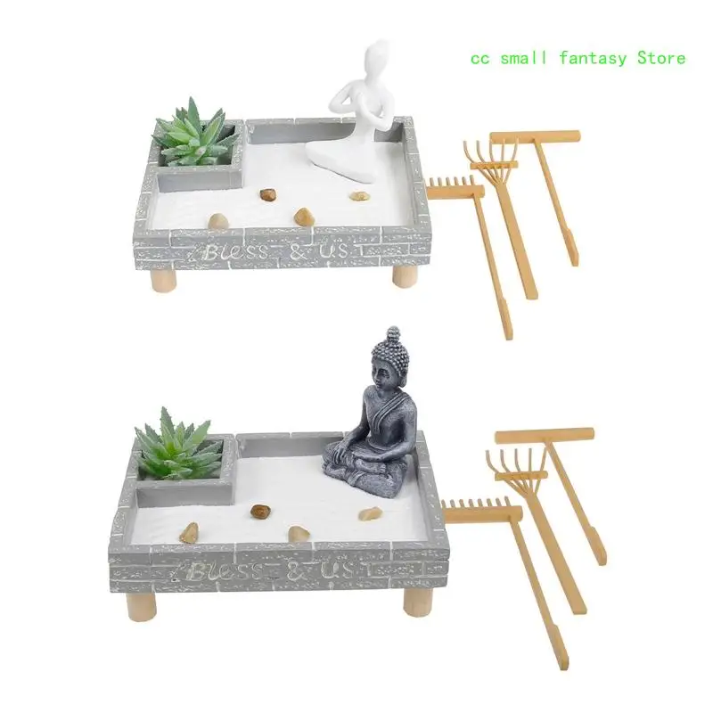 

R3MA Japanese Garden for Desk Home Office Decor Sand Tray Rakes Tools Set