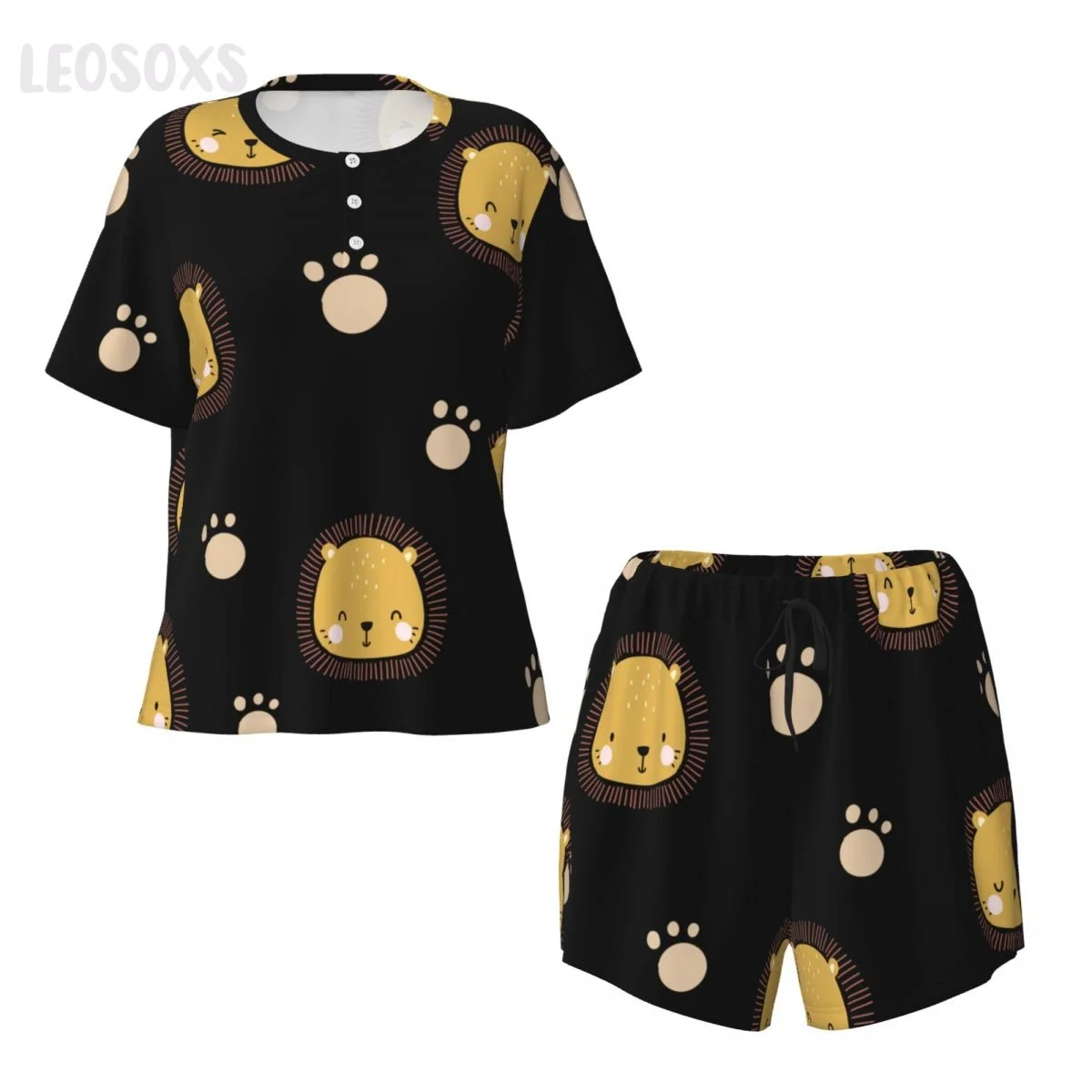 

Summer Women Sleep Lounge Pajama Lion Short-Sleeved Sets Sleepwear