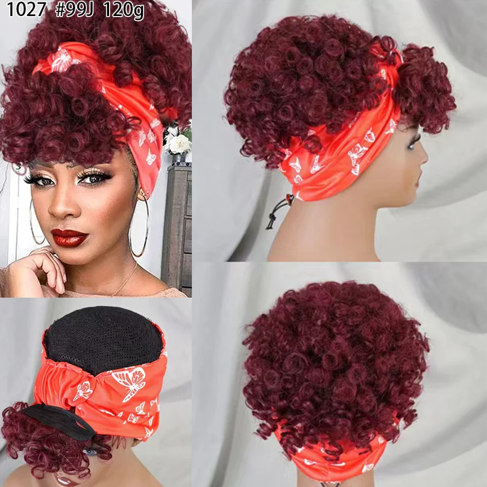 Short Curly Headband Wig Human Hair Brazilian Remy Kinky Curly Human Hair Headband Wigs for Women Full Machine Made Non Lace Wig image 3