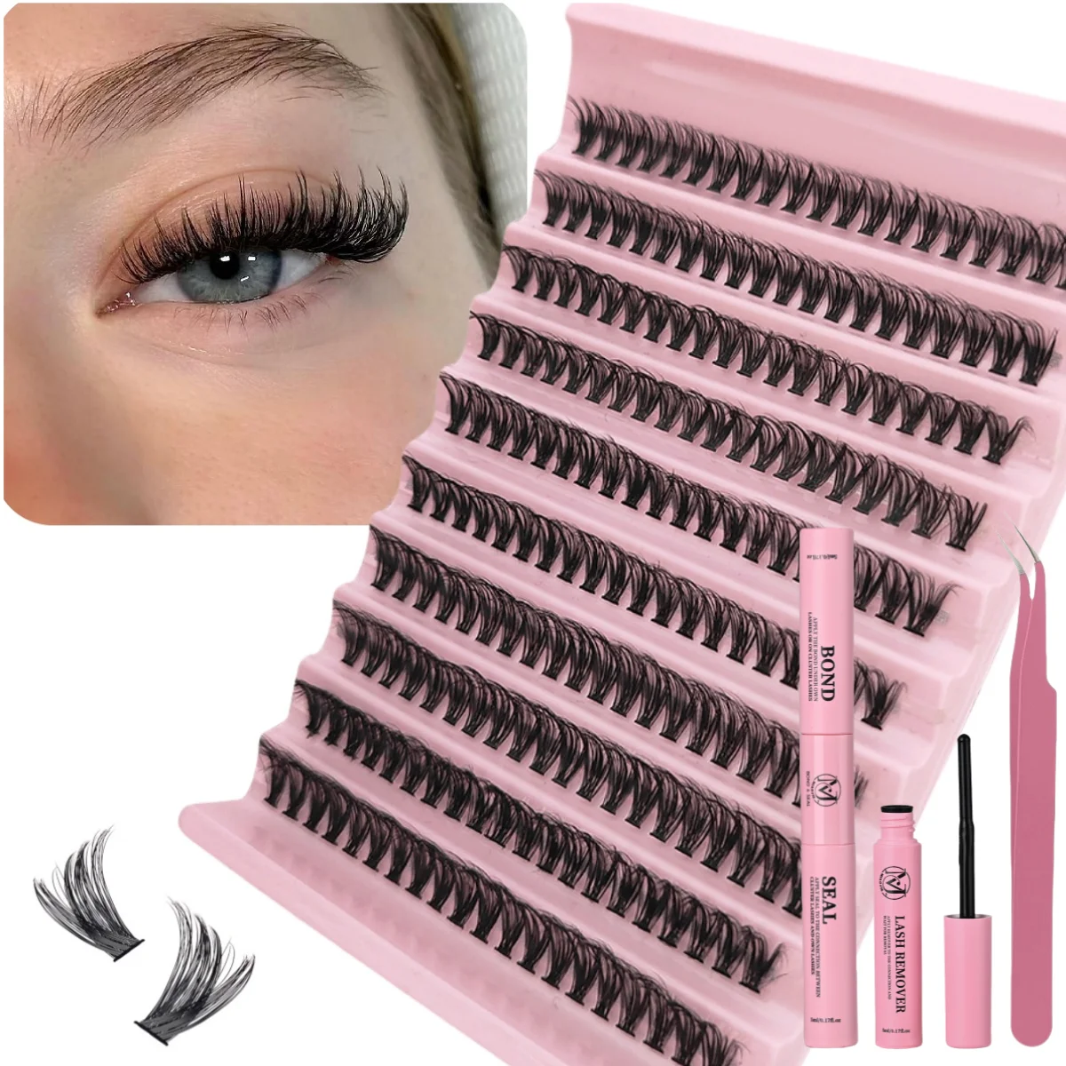 

MIAOJIE 10 Rows Mix 200 Pcs Cluster Lashes Kit Individual Eyelash Extensions DIY False Eyelashes BondSeal Lash Clusters Makeup