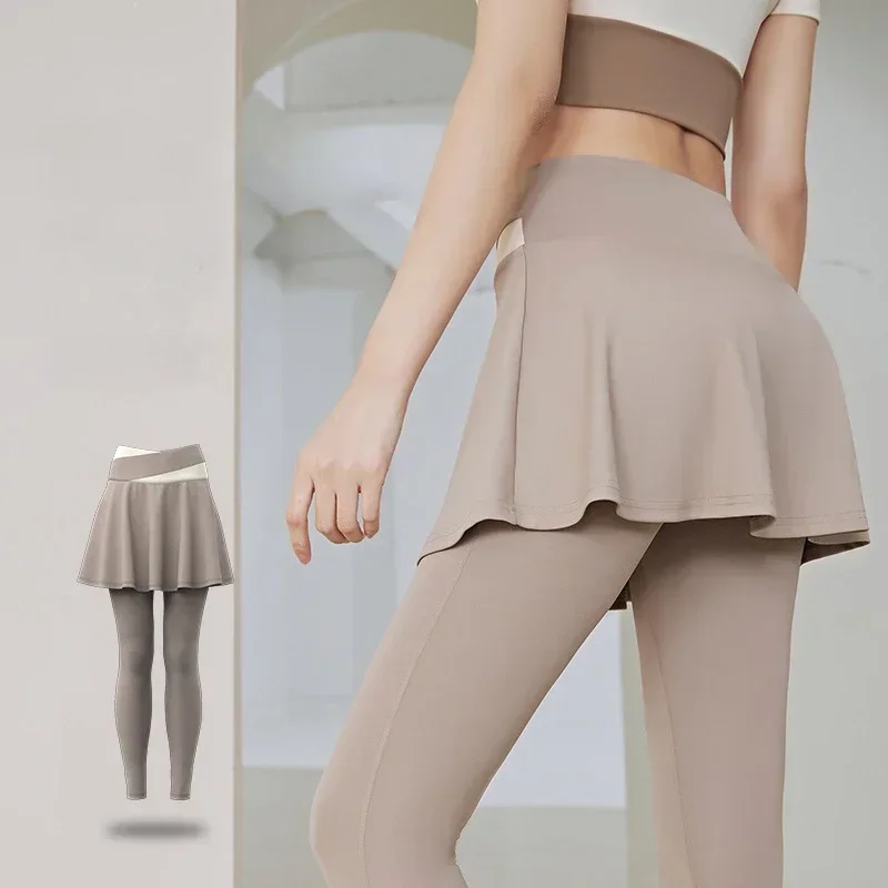 

Женские теннисные юбки для йоги с высокой талией, искусственные спортивные леггинсы из двух предметов, быстросохнущая юбка для фитнеса и спортзала, спортивные леггинсы для бега