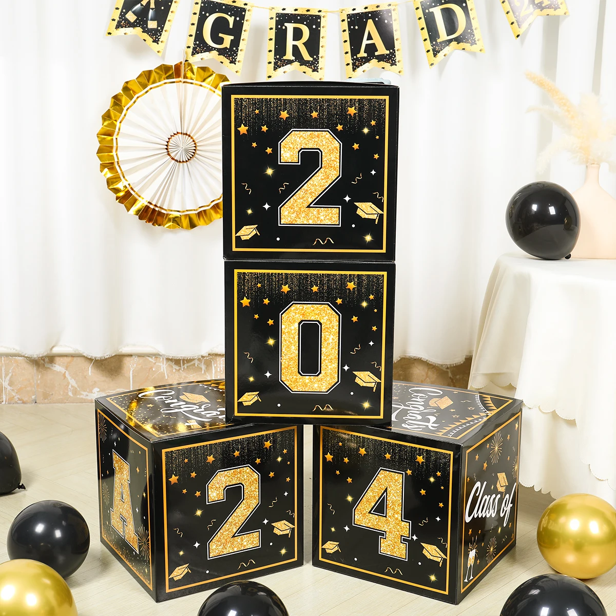 Black Gold Graduation Balloon Box Fashion Anti-deformed Meaningful Scene Layout Prop Grad Class of 2024 Balloon Letter Box