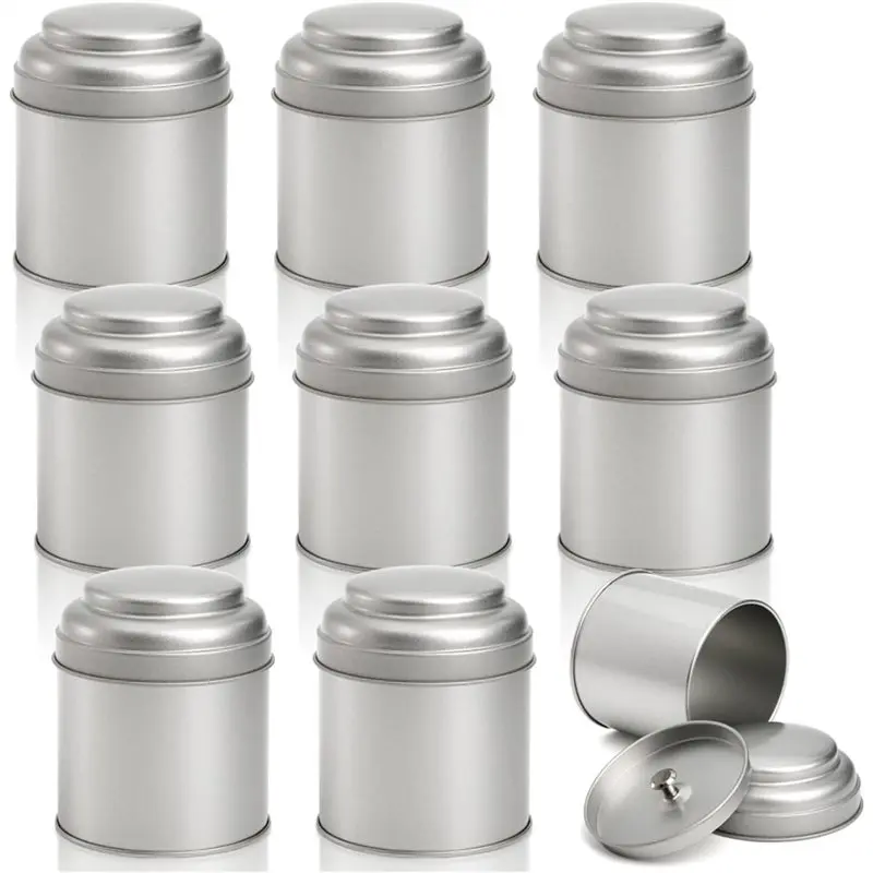 Premium-Tea Tins Canister Set Of 9-Pack Airtight Double Lids,8OZ Round Tin Boxes Small Kitchen Storage Containers For Coffee