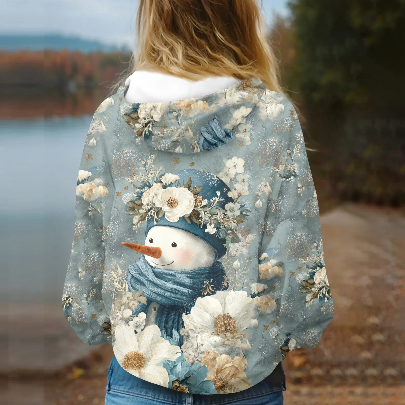 Damska bluza z kapturem z nadrukiem na co dzień z kieszeniami, odzież damska, bluzy damskie, odzież zimowa damska, 2025