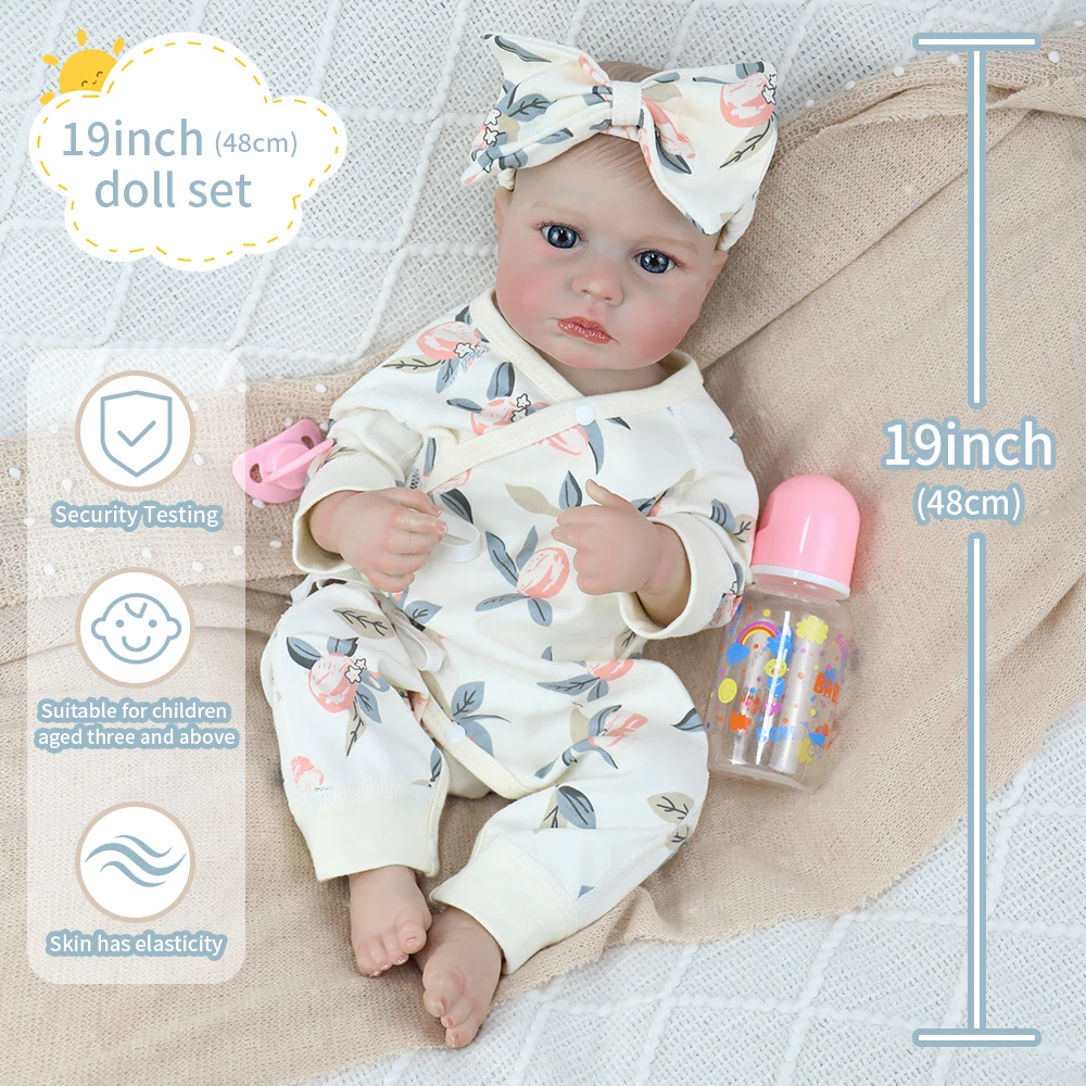 

19inch Loulou Boy or Girl Bebe Reborn Dolls Lifelike Handmade 3D Painted Vinyl Doll Toy Figure Christmas Halloween Gift for Girl