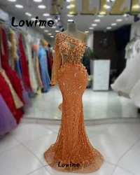 Arabic Party Dress One Shoulder Full Crystals Orange Evening Gowns 2024 Mermaid Second Reception Wedding Engagement Dresses Robe