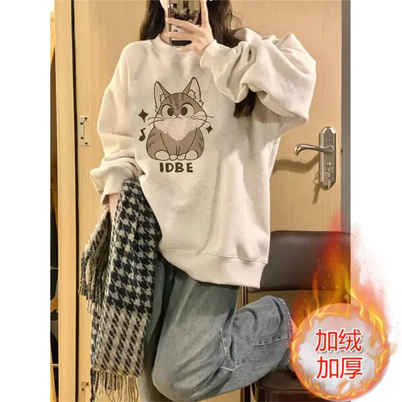 

Pure Cotton Cartoon Cat Hoodie for Women New Spring and Autumn Student Versatile Men and Women Loose and Lazy Style Jacket Top