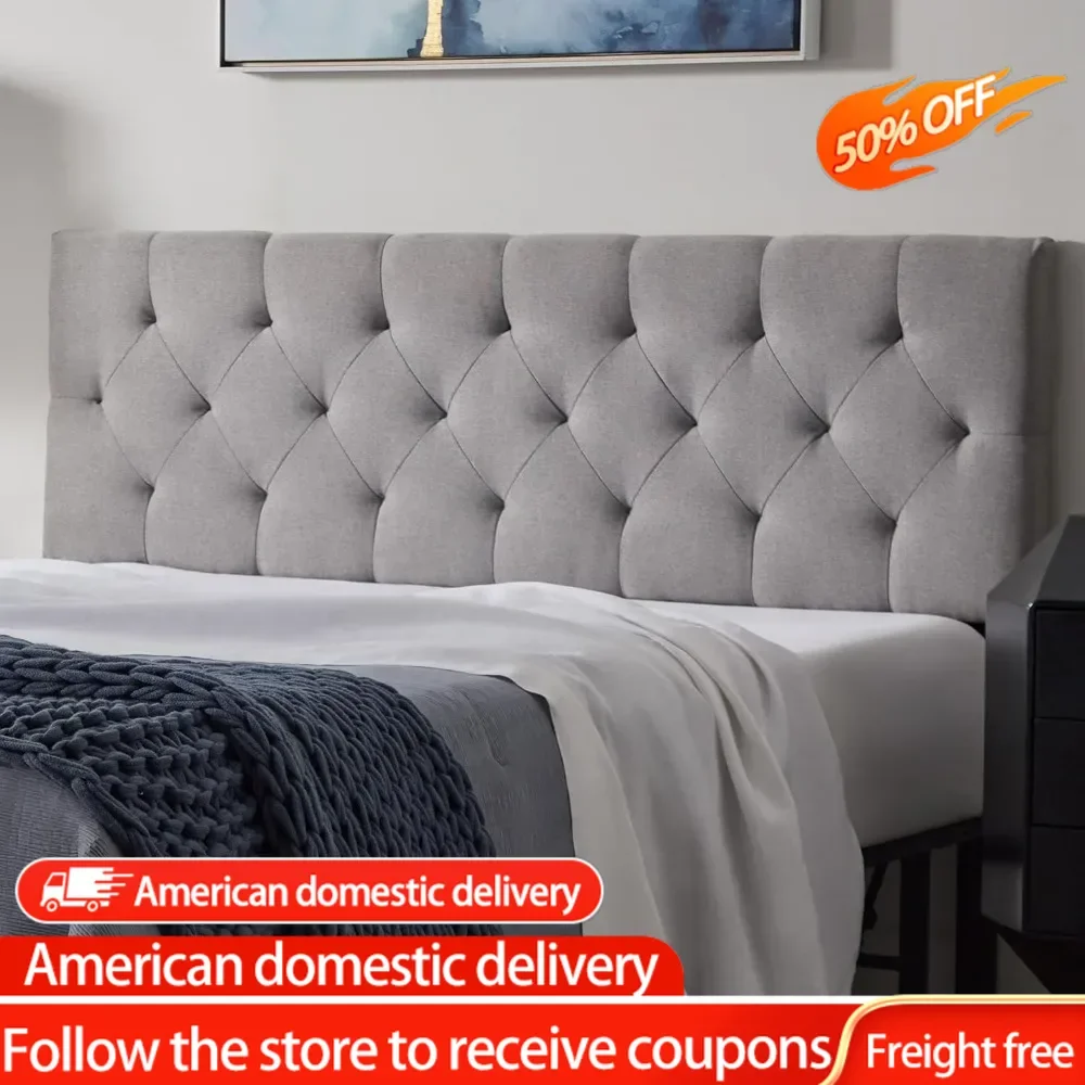 

Mid-Rise Upholstered Headboard - Diamond Tufted - Padded Polyester - Adjustable Height from 34” to 46” Easy Assembly