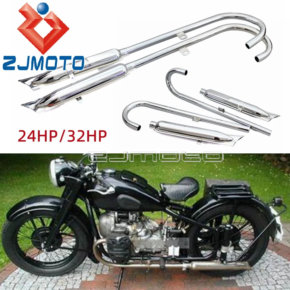 24/32HP Motorcycle Accessories Full System Retro Fishtail Exhaust Pipe Muffler Silencer Tube For BMW K750 M1 M72 R71 R12 KS750