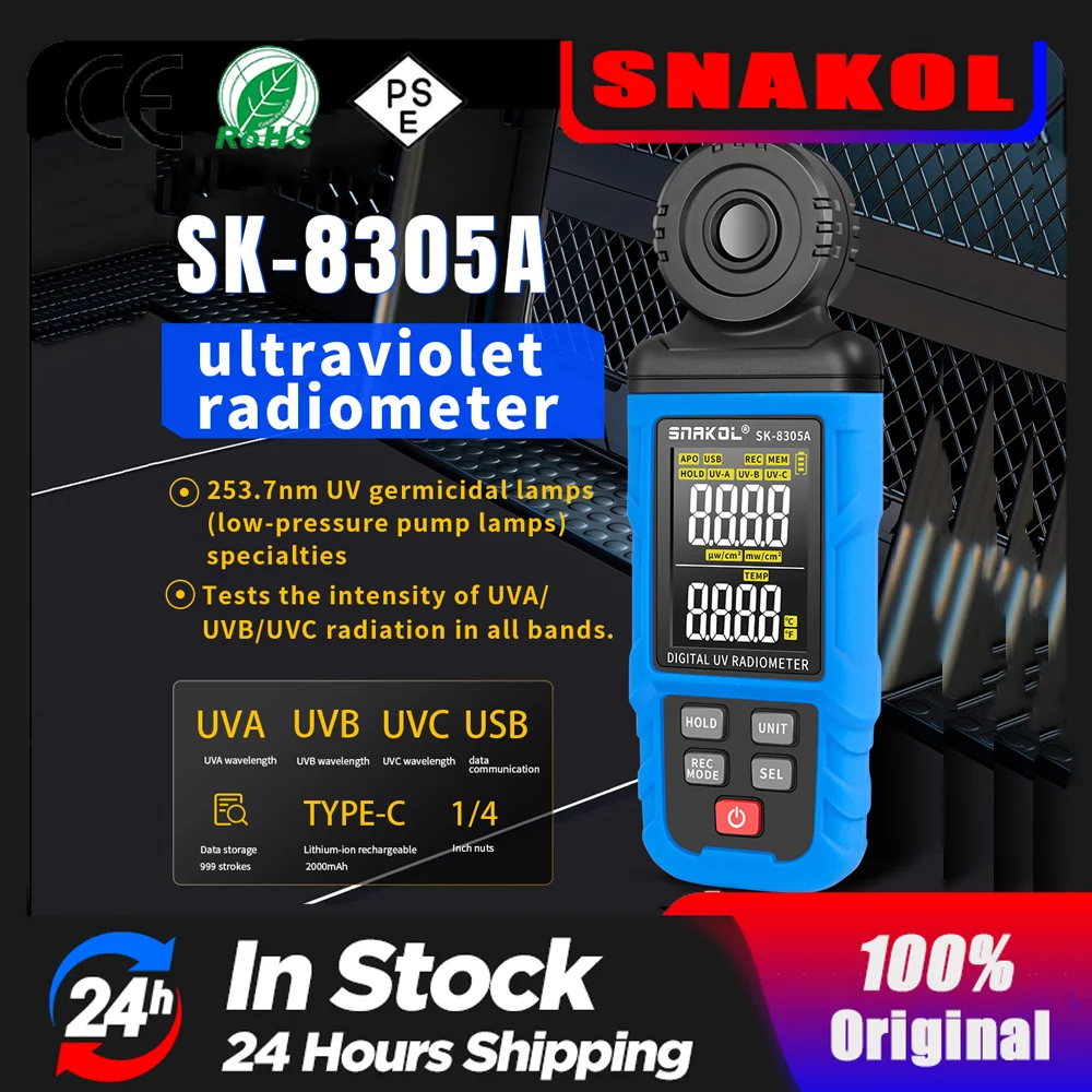 Snakol Digital UV Illuminometer UVA+UVB+UVC ultraviolet radiation Meter Light Level Meter 315nm~420nm with 999 counts storage