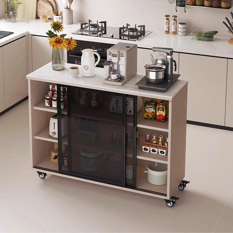 Sliding door, dining side cabinet, integrated locker against the wall, solid wood rock slab, Suitable for interior decoration