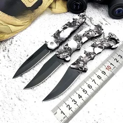 Cuchillo plegable de acero inoxidable para exteriores, navaja portátil de bolsillo para acampada y fruta