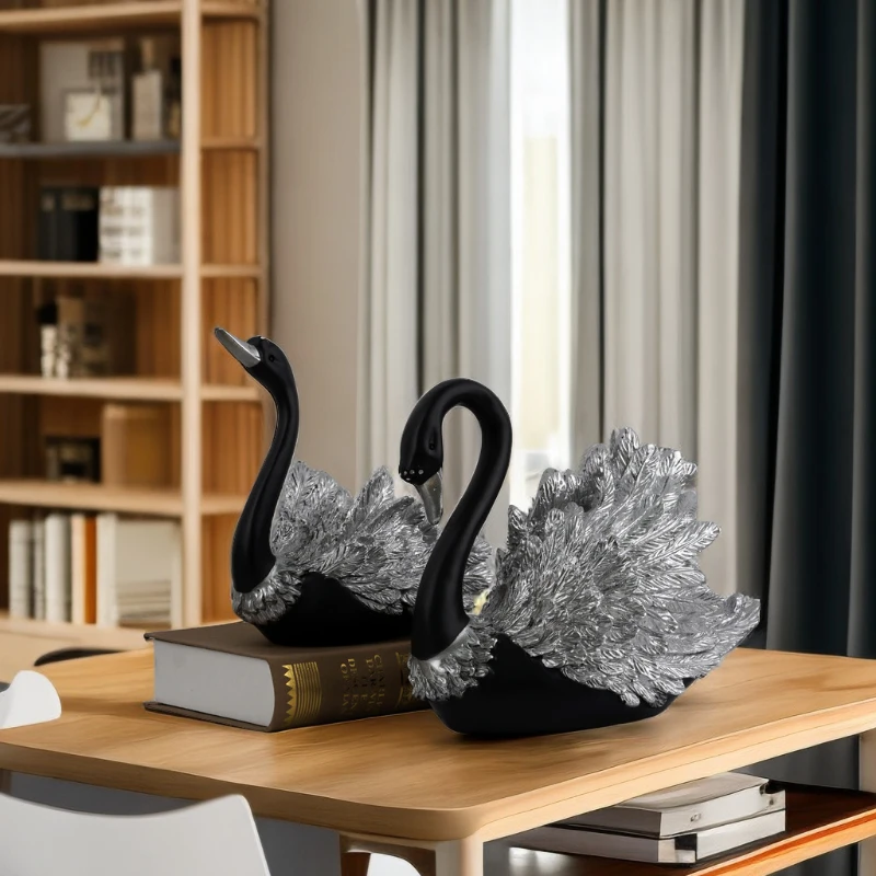 

Light Luxury Black Swan Couple Decorative Ornaments Nordic Resin High-end Crafts Living Room TV cabinet Home Decor Gifts