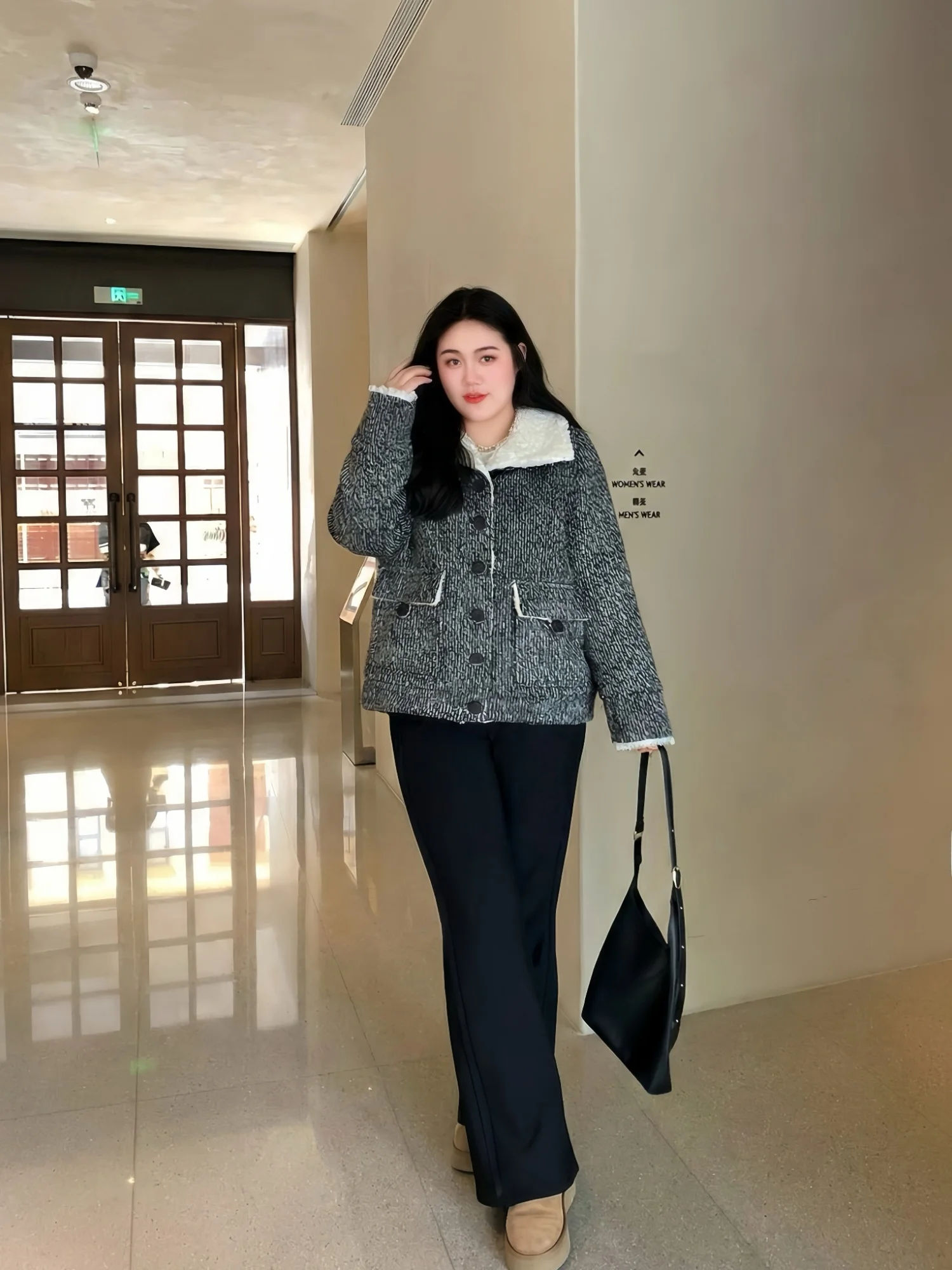 

Loose Fit Cotton Lined Jacket for plus Size Women Winter Turn-down Collar Casual Outerwear Stylish Comfortable Top