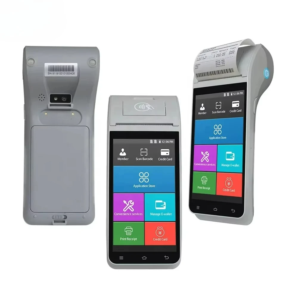Android 4G Handheld Mobil Terminal Top Up Machine With NFC And Thermal Label Barcode Printer