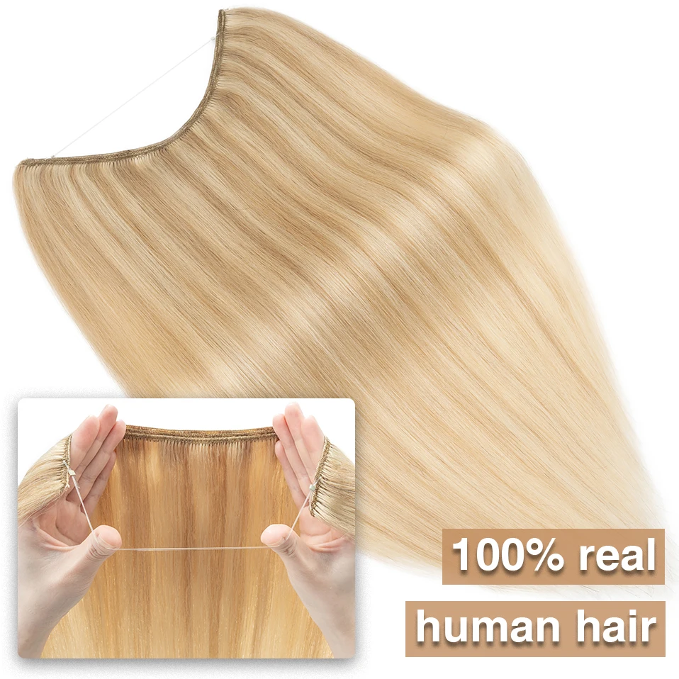 Extensiones de cabello humano con alambre S-noilite, extensiones de cabello Natural liso, extremo de cabello grueso, resaltado, línea de pescado Invisible