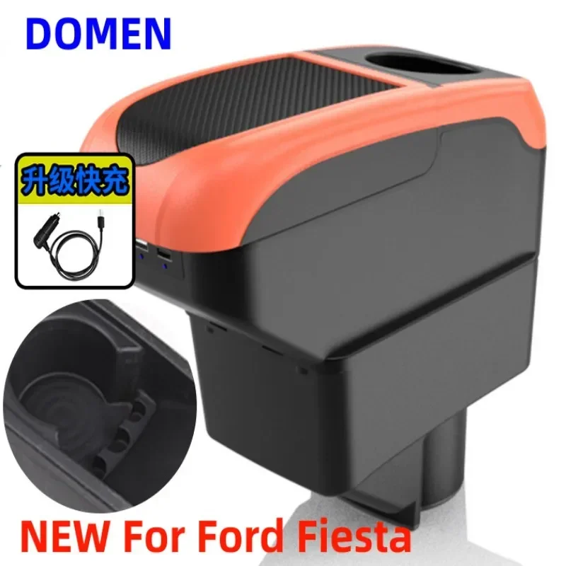 

NEW For Ford Fiesta Armrest Box Special accessories for car central armrest box Large Space Dual Layer USB Charging