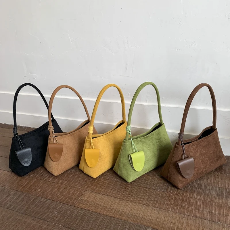 Vintage Suede Hobo Shoulder Crossbody Bag for Women Large Capacity Genuine Leather Tote Bag Casual Commuter Top-Handle Handbag
