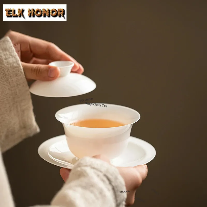 Dehua White Porcelain Thin Body Gaiwan Zen Tea Tureen Tea Bowl With Lid Kit Tea Making Cover Bowl Teaset Accessories Craft Gift
