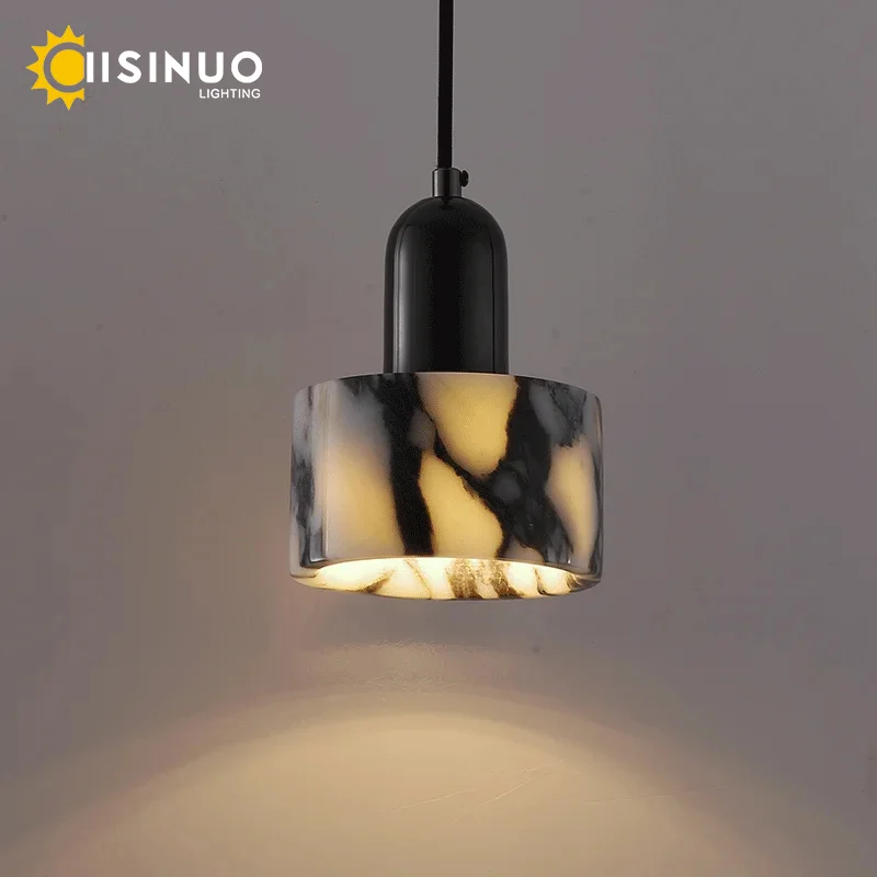 

Подвесной светильник из натурального мрамора, роскошный прикроватный светильник, маленький потолочный светильник E27, регулируемый по длине шнура, для дома, спальни, гостиной