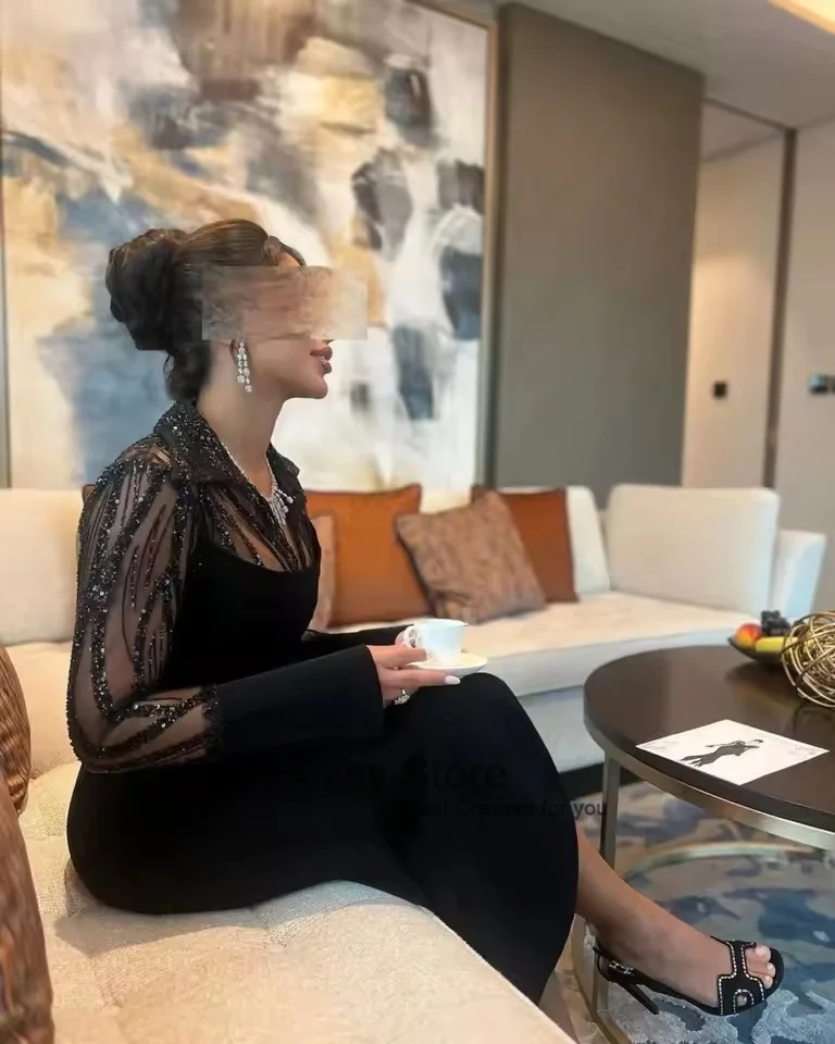 FairyKissy Charmante Meerjungfrau-Abschlussballkleider mit langen Ärmeln, V-Ausschnitt, Perlen, Pailletten, knöchellang, Partykleider, Abendkleider