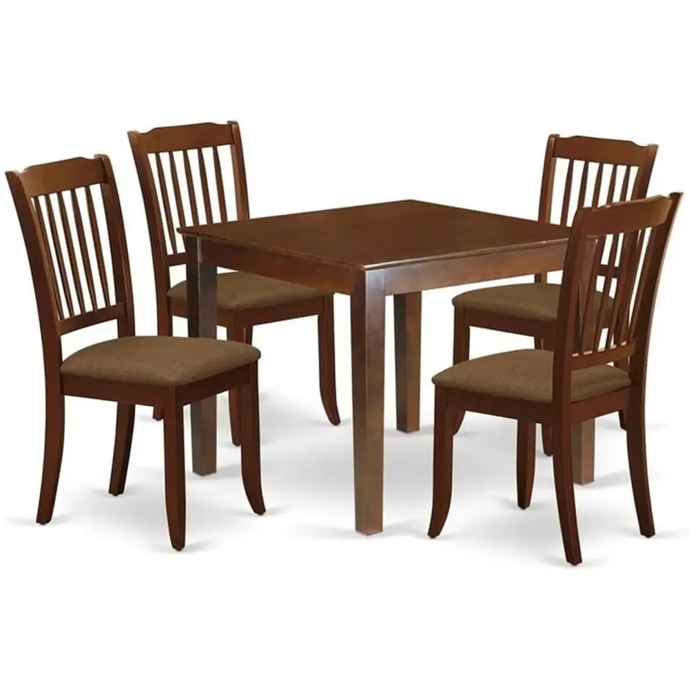 

5-Piece Dining Set with Square Table and 4 Linen Chairs, 36x36, Mahogany