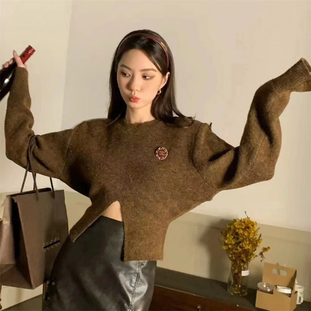 

Knitted Furry Sweater Waist-Cinching Lantern Sve Overhead Design Sensation Faionable Women's Long Sve round Ne Pull...