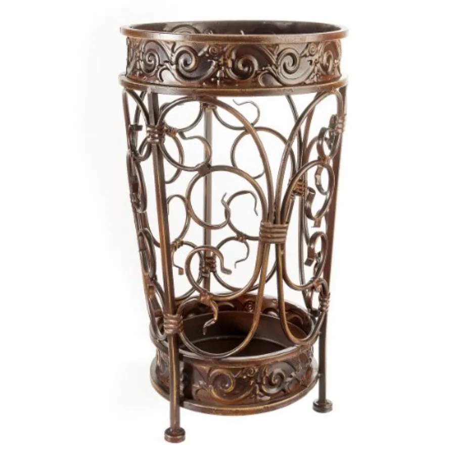 

Super Quality Umbrella Stand Umbrella Holder Antique Look Metal Entry Hallway Décor Round Style w/Removable Drip Tray. Gold-Bro