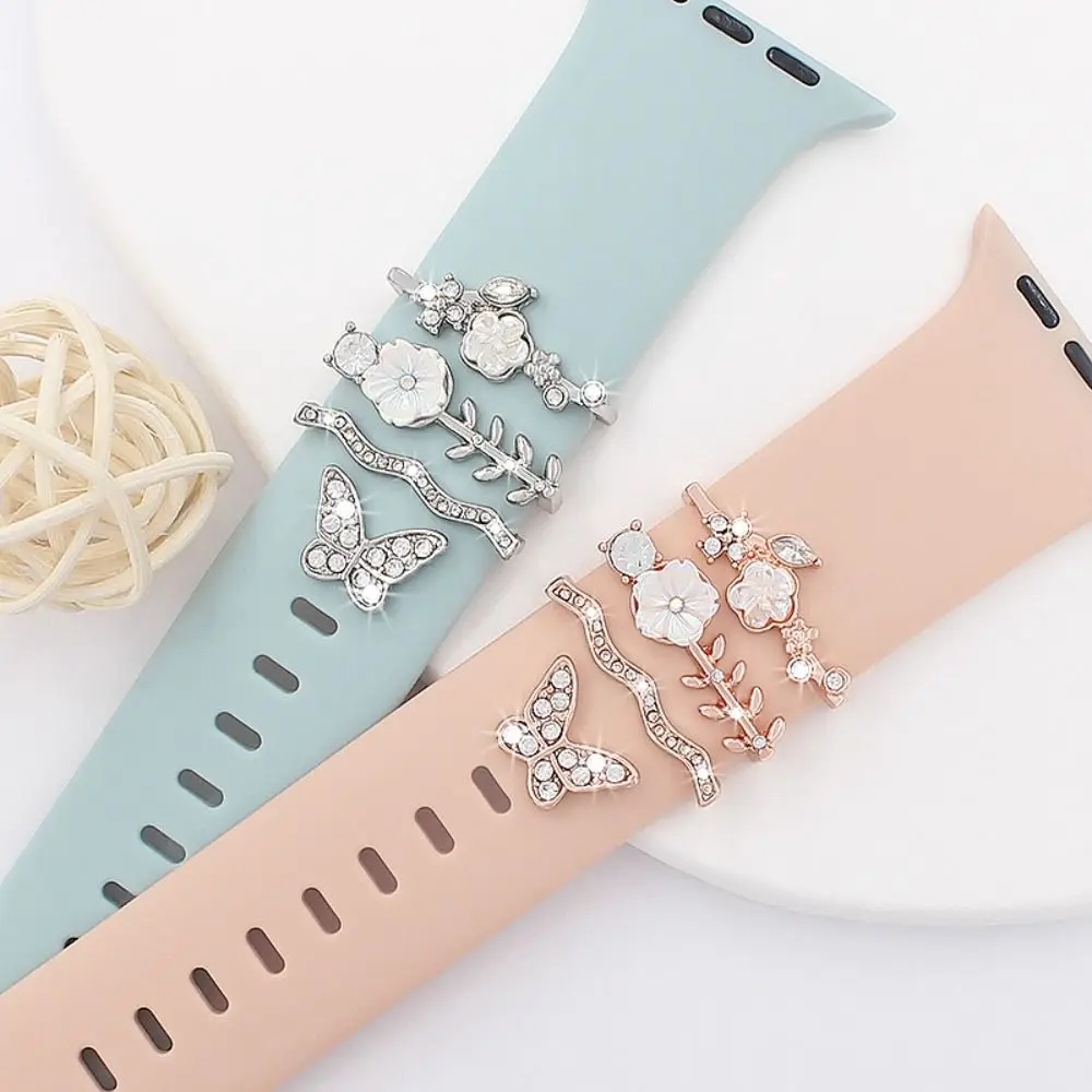 New Diamond Ornament Metal Charms Silicone Strap Decorative Ring For Apple Watch Band Decor Accessories For iwatch Bracelet