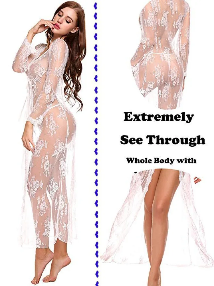 Camisola Transparente Exótica para Mulheres, Lingerie Sexy, Peludos, Casacos Eróticos de Noite, Tentação Cueca Longa, Camisola, CP5XL