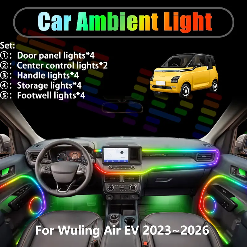 Für Wuling Air EV 2023~2026 MG Comet 2/18 in 1 Auto-Ambientebeleuchtung LED-Kofferraum-Innenbeleuchtung USB RGB Ensemble Streamer Auto