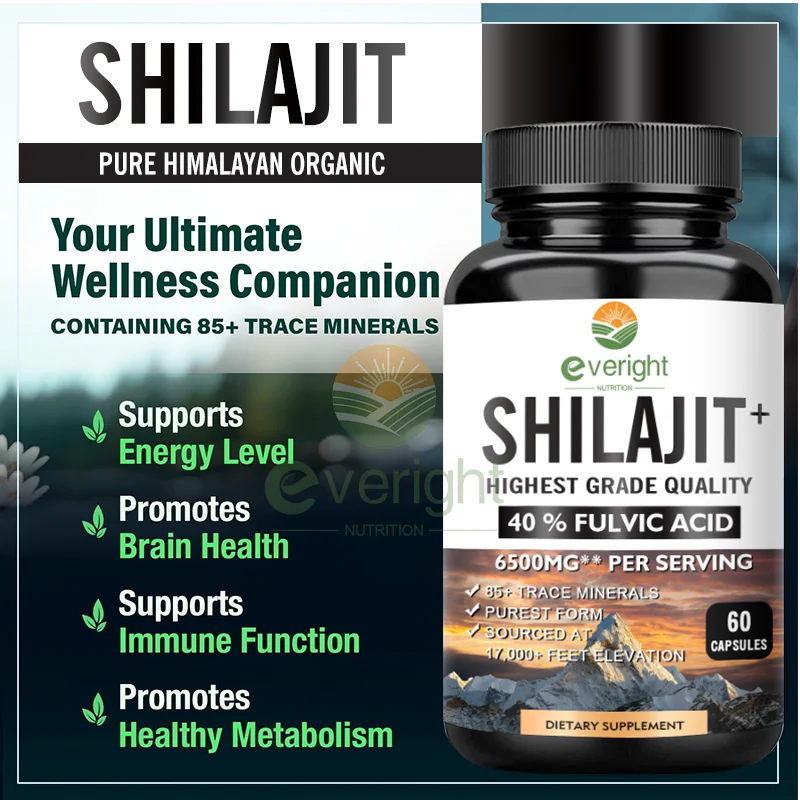 Shilajit Capsules 6500mg with 40% Fulvic Acid | Authentic Himalayan for Energy, Muscle Strength & Immunity, Endurance for Body