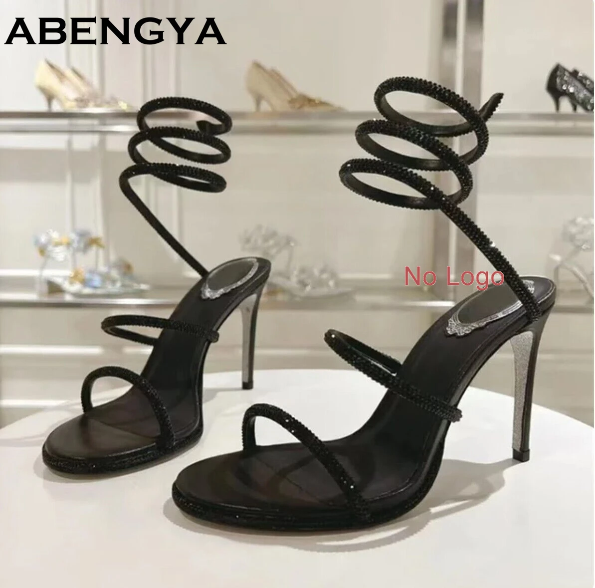 NONE Sommer Kristall Bowknot High Heels Sandalen Frau Schnur Um Knöchel Schlange Hochzeit Schuhe Für Frau Runway Gladiator Sandalen Frauen 5
