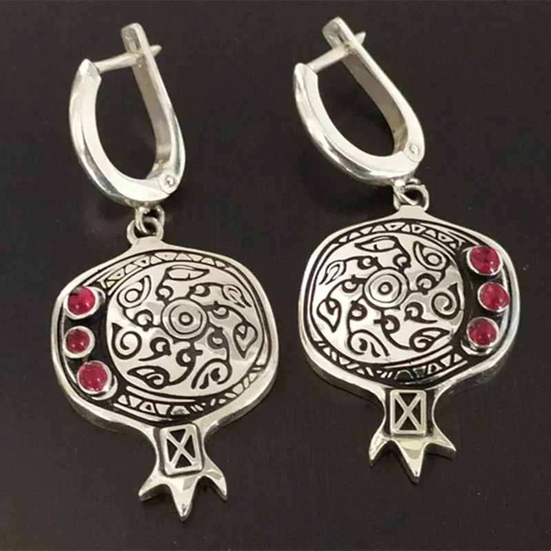 Vintage zilveren kleur granaat multistone Dangle Oorbellen sieraden vrouwen handgemaakte zilveren kleur oorbellen