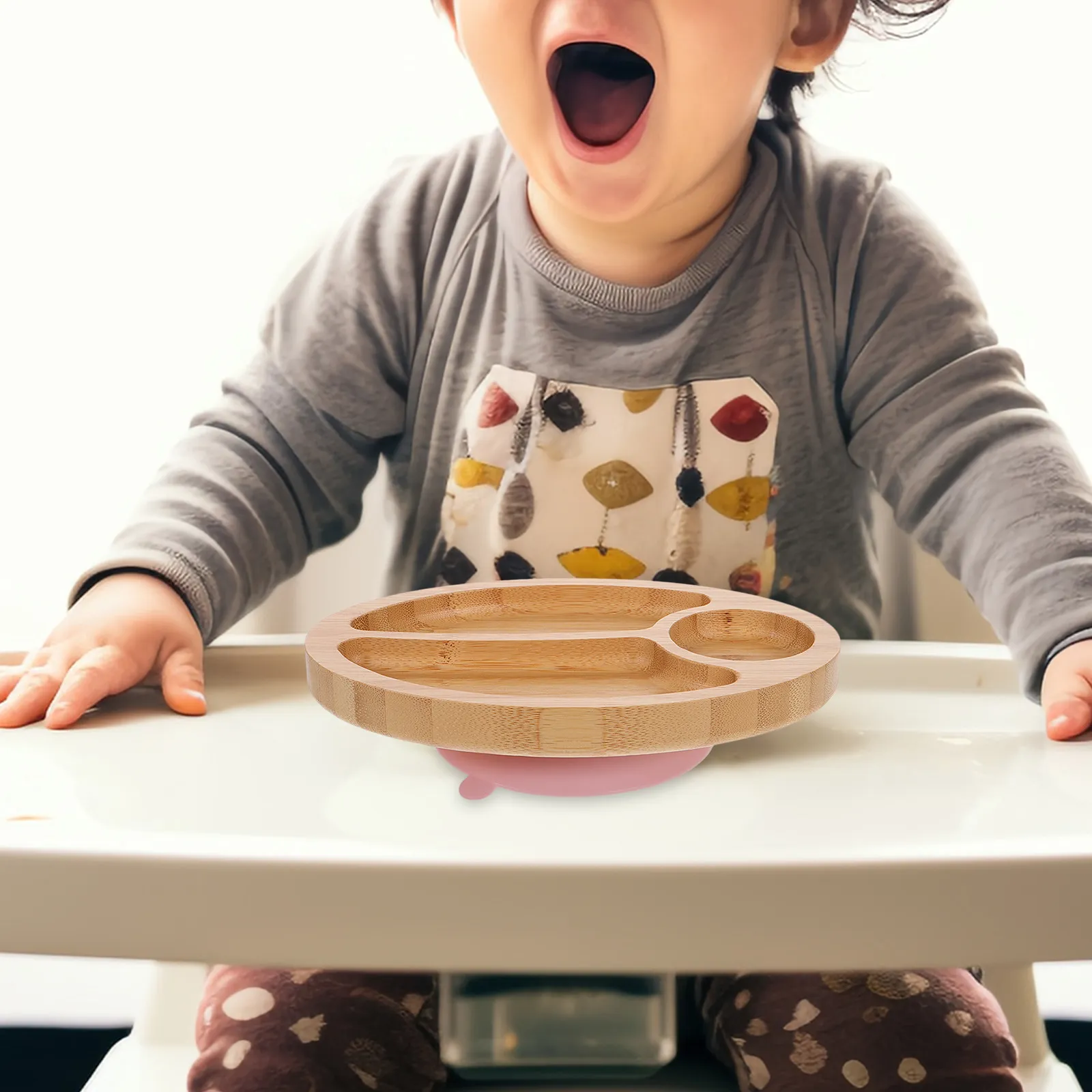 

Divided Bamboo Suction Plate for Baby Reusable Feeding Dish Strong Hold Antislip Base Easy Clean Infant Food Plate