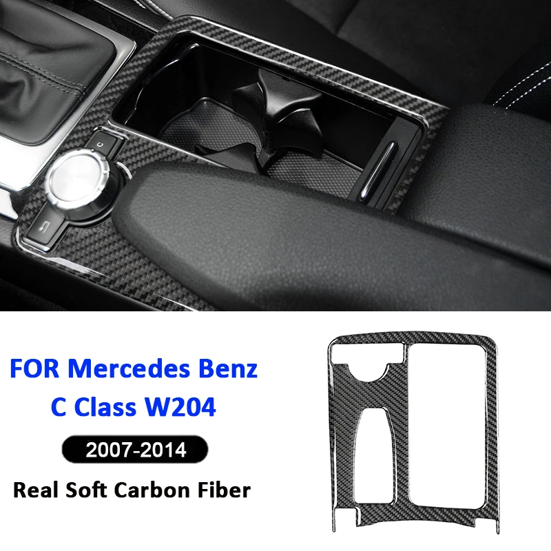 

For Mercedes Benz C Class W204 2007-2014 Carbon Fiber Car Center Water Cup Holder Panel Frame Decorative Sticker Interior Parts