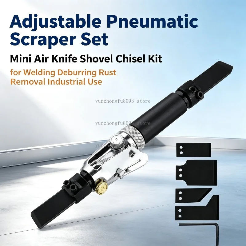 Adjustable Pneumatic Scraper Set, Mini Air Knife Chisel Kit for Welding Deburring Rust Removal Industrial Use
