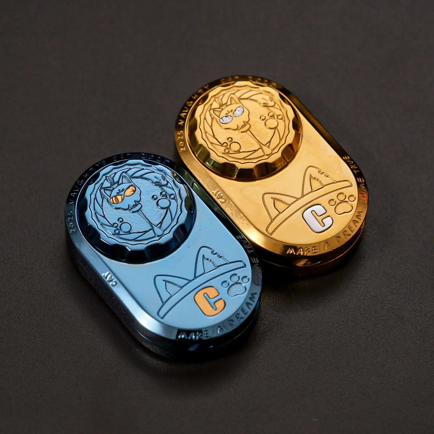 EDC Fidget Slider Toy Cute Cat Metal Push Slider Stress Relief Anti‑Anxiety Pocket Decompression Gadget for Adults Collection