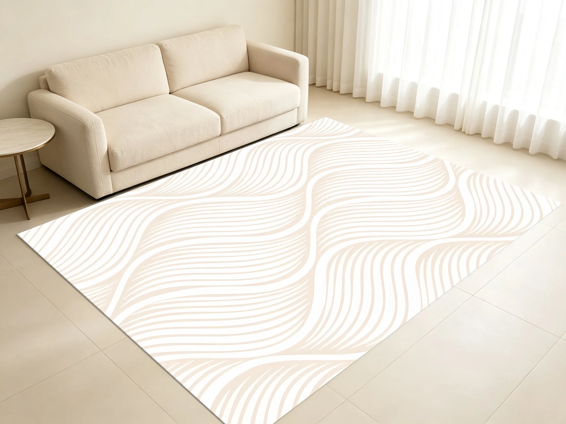 2D Large Carpet Light Milky White Flowing Wave Minimalist Cream Style Living Room Bedroom Home Decor