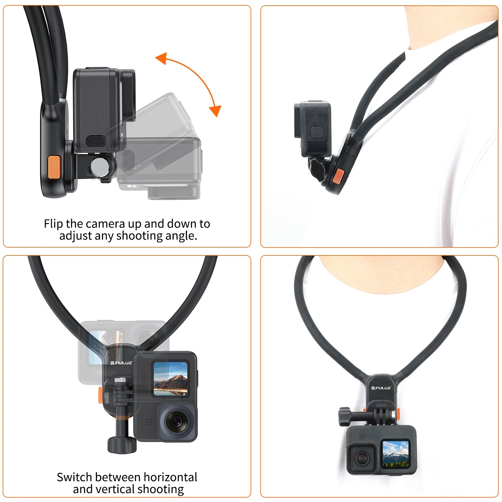PULUZ Neck Bracket Magnetic Quick Release POV View Mount For GoPro MISSION 1/1 PRO/ Hero13 Black/ DJI Action Cameras Accessories