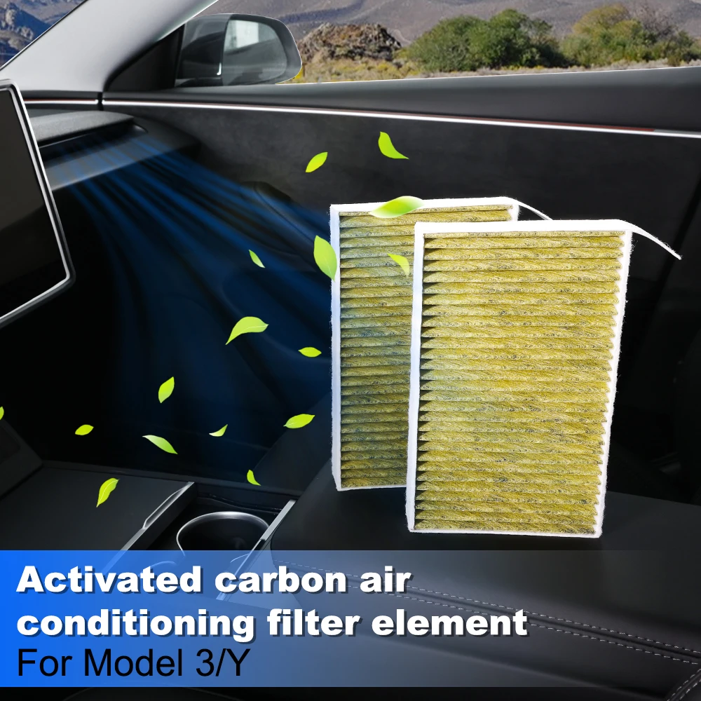 For Tesla Car Air Filter Air Conditioner Cabin Filter with Activated Carbon Replacement  for Tesla Model 3 Model Y 2 Pack