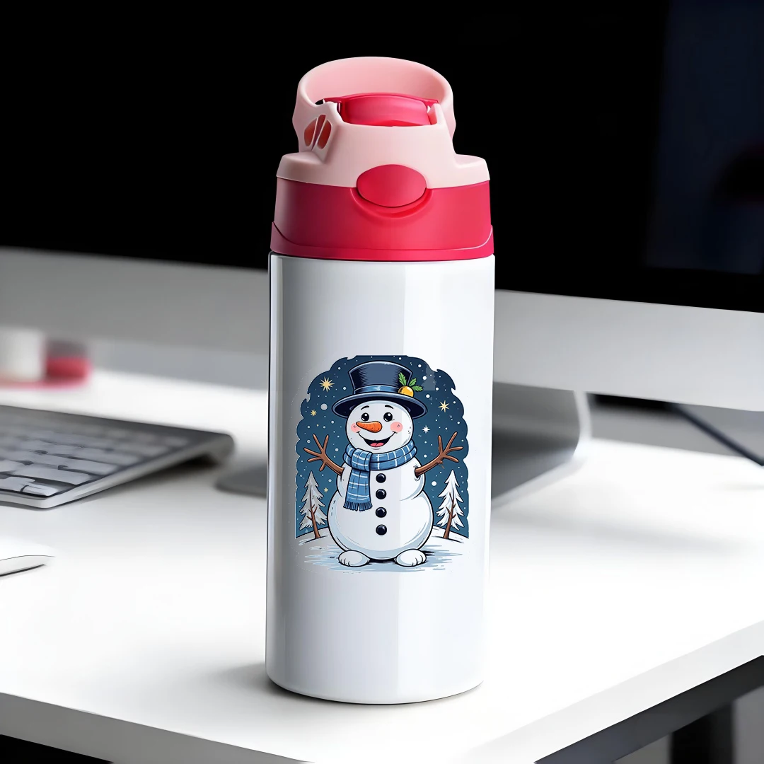 

304 stainless steel thermal cup cartoon snowman childrens straw cup Christmas gift Adorable cartoon pattern warminsulati