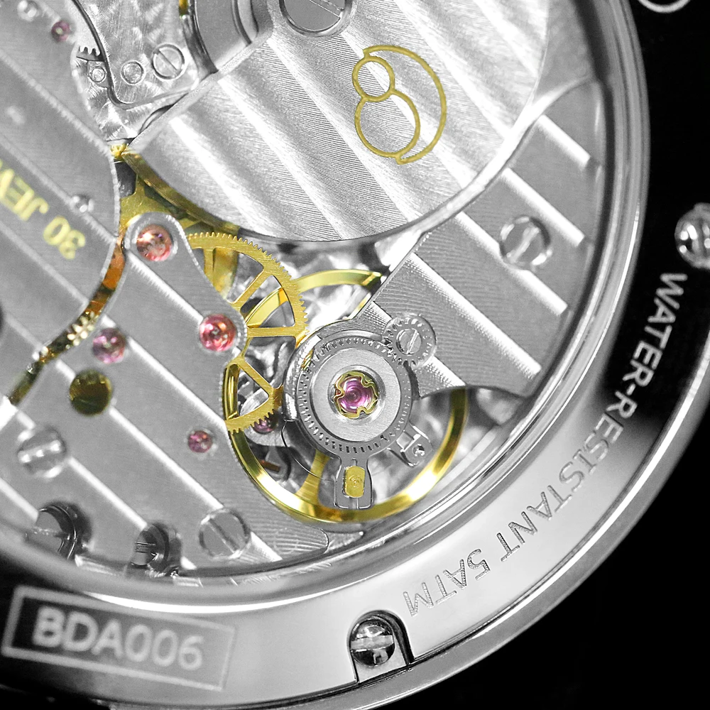 BODERRY, relojes de lujo para hombre, reloj automático, reloj de pulsera mecánico, resistente al agua hasta 50m, correa de cuero con espejo de zafiro, Rotor pequeño