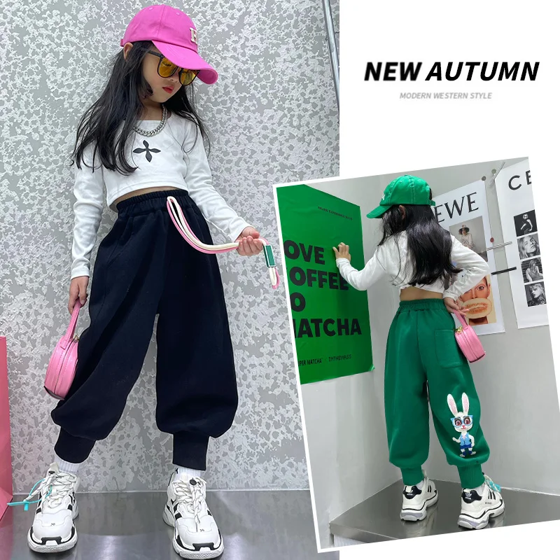 Girls Clothes Spring Autumn Casual Pants Cotton Jogger Pants Cartoon Rabbits Design Children's sweatpants Elastic waist trousers